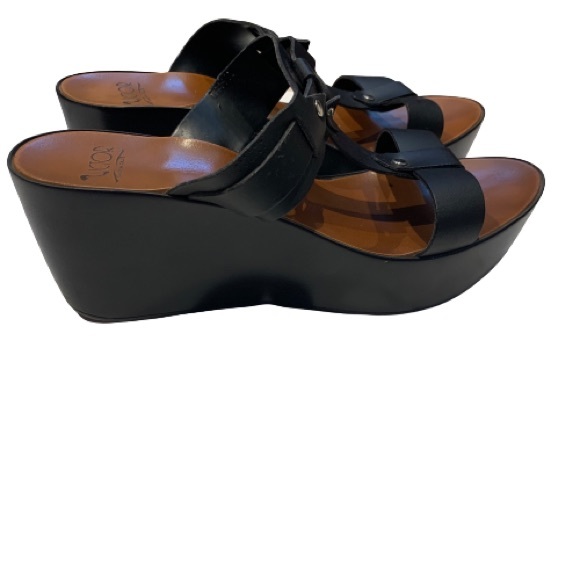 Victor Italian Made Black Leather Wedge Sandals - Picture 2 of 5